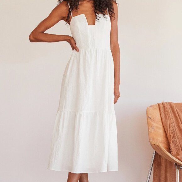Lulus Simplicity and Sweetness White Sleeveless Tiered Midi Dress - Size M, NWT - Picture 1 of 7